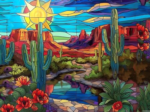 Peinture en verre vitrail de cactus pour une décoration de salle de bain