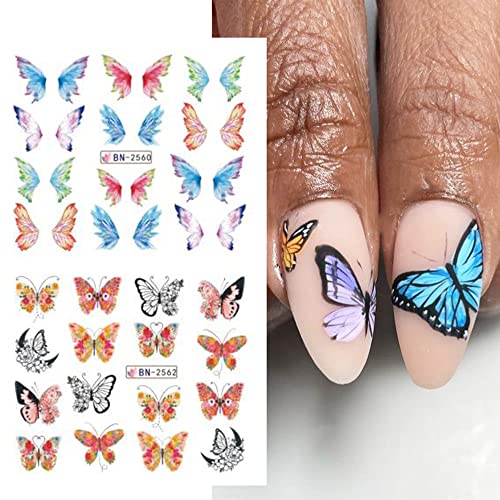 Butterfly Nail Art Stickers Summer Nail Decals For Nail Art Holographic Spring Water Transfer Sliders Stickers Colorful Blossom French Nail Tip For Women Girls Manicure For Nail Art Foils Nail Supplies Decorations 12 Sheet #TOP4
