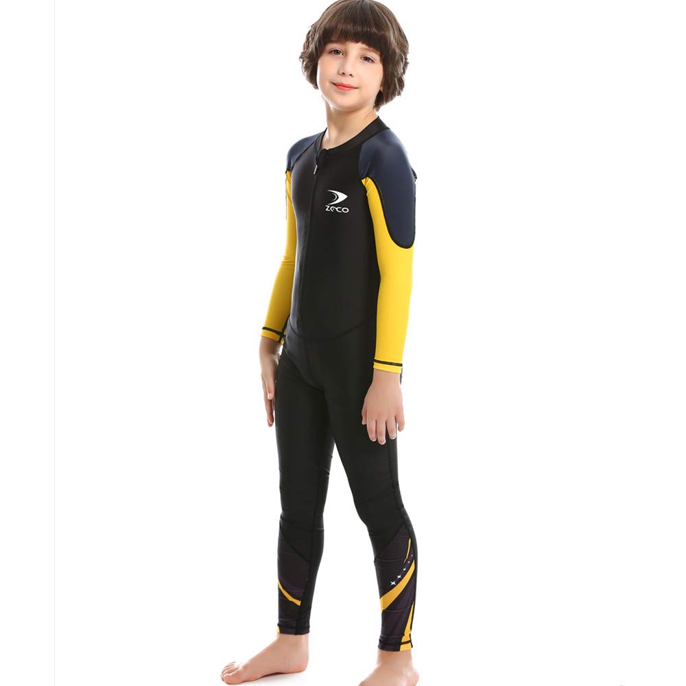 ZCCO Costume da bagno intero per bambini, costume intero per ragazzi e ragazze, costume intero a maniche lunghe, protezione anti-rush per nuoto, bagno, surf (LK-BK-M)