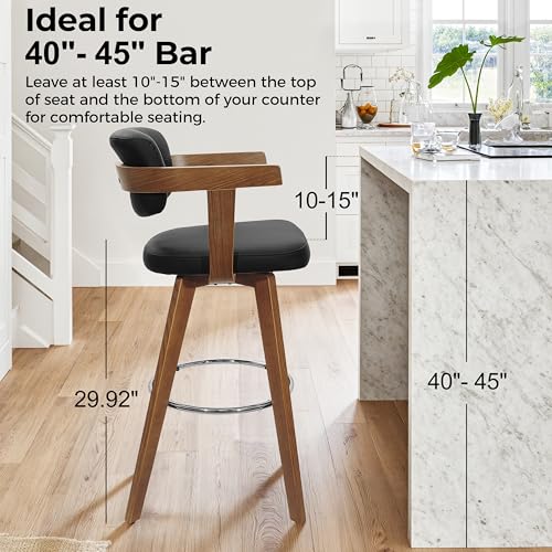 Butacos giratorios de altura para barra Zouron, con asiento de cuero sintético negro y respaldo acolchado, diseño moderno, para isla de cocina, juego de 2 unidades miniatura 7