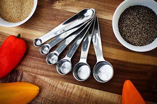 Heavy Duty Professional 10-Pc Stainless Steel Measuring Cups And Spoons Set With Riveted Handles, Polished Stackable Measuring Cup And Measuring Spoon, Thick Gauge Steel, Built To Last A Lifetime #TOP4