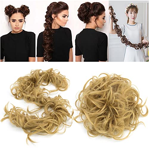 IMISSU Large Size Hairpiece Curly Messy Hair Bun Wrap Scrunchies Elastic Hair Band Donut Updo Chignon Hair Extension Piece for Women Girl (Ash Blonde) - Image 4
