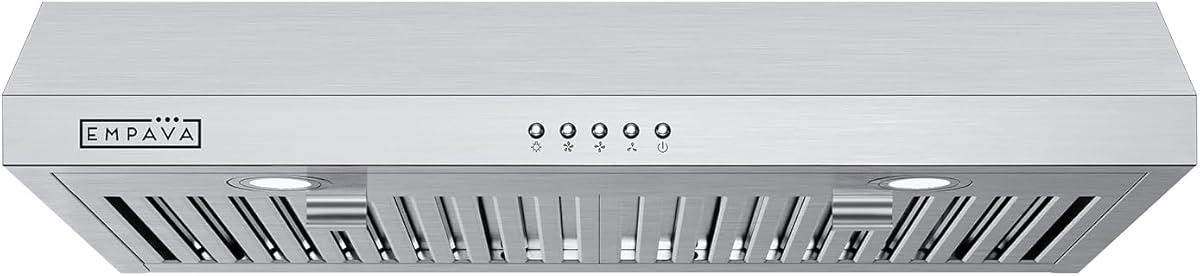 Empava Ductless Under Cabinet Range Hood 30 Inch, Convertible Ducted (Rear/Top Vent), 300 CFM, Push Button Plug in, Stainless Steel