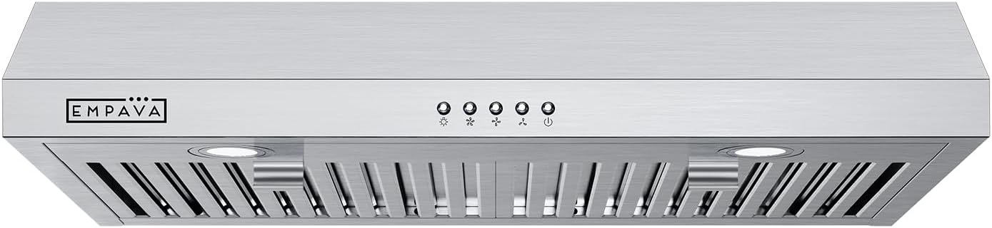Empava Ductless Under Cabinet Range Hood 30 Inch, Convertible Ducted (Rear/Top Vent), 300 CFM, Push Button Plug in, Stainless Steel
