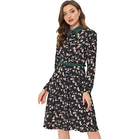 Allegra K Women's Floral Contrast Collar Dress Cover