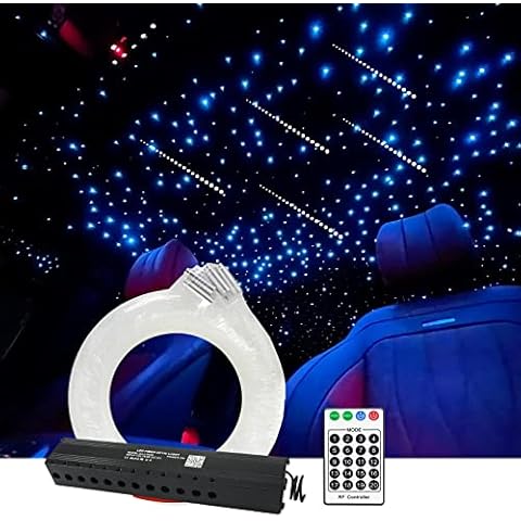 AMKI 96pcs*0.04in*9.8ft Pure White Meteor Shooting Stars Effect Fiber Optic Lights Kit,12 Holes LED Meteor Light Engine with Bluetooth+RF Remote Control 20 Meteor Modes Cover