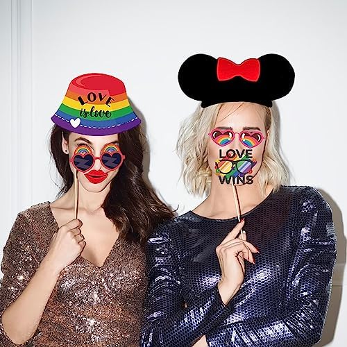 Pride Party Photo Prop, 25 PCS Gay Pride Photo Booth Props, Rainbow Photo Booth Party Selfie Props Accessories for Gay Pride Event Pride Party Birthday Party Photo Prop