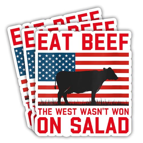 Image of SODAVA (Set of 3) Eat Beef The West Wasn't Won On Salad Sticker BBQ Smoker Grilling Pitmaster Barbecue American Flag Sticker BBQ Smoking Meat Lover Sticker Gift Decoration Bumper Sticker