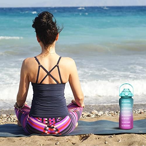 SHBRIFA 2 litre Large Water Bottle With Straw and Time Markings Half Gallon Water Bottle for Fitness, Gym and Outdoor Sports (Green / pink)