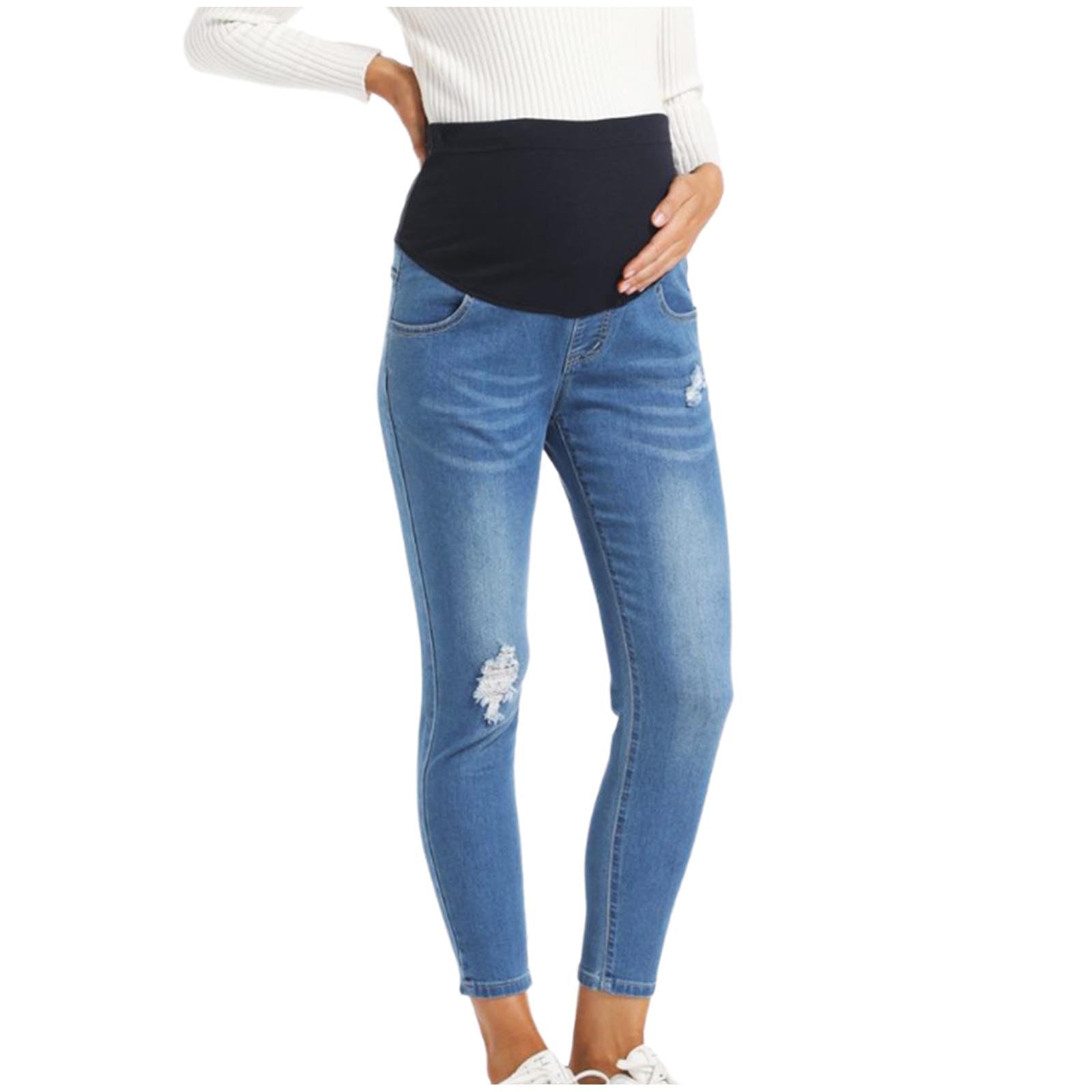Pantalones Vaqueros de Maternidad Mujer Elásticos cómodos con Banda Abdominal Jeans Slim Fit Pantalones Largo Embarazo Primavera y Verano premamá Denim Pants