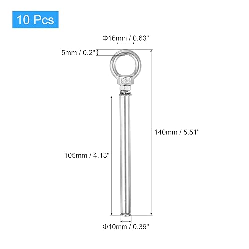 Miniatura 94 de uxcell Aro de elevación de la expansión, 5pcs M8x100mm 304 tornillo de expansión de acero inoxidable con anillo de ojo para pared de ladrillo