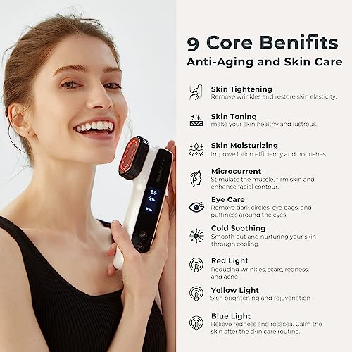 aephro Radio Frequency Skin Tightening Machine, 6-in-1 Rechargeable Anti-Aging Skin Care Microcurrent Facial Device, Red Light, Wrinkle Remove, Rejuvenation, Skin-Firming, Coal Black and Pearl White