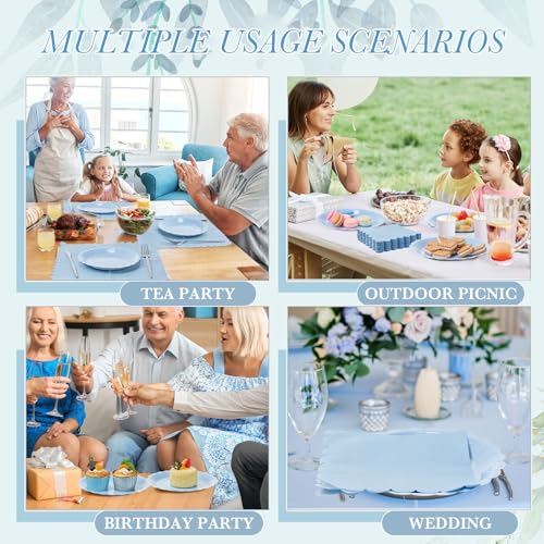 Tiangrid 120 Pcs Light Blue Paper Plates and Napkins Party Supplies Bulk Disposable 7 Inch Scalloped Plates Cocktail Napkins for Wedding Bridal Baby Shower Birthday Decorations, Serve 60 Guests — view 5