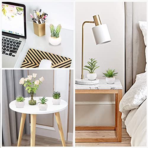GREENTIME Set of 6 Succulents Plants Artificial in Mini White Ceramic Pots,Small Fake Succulents Plants,Faux Indoor Succulent Plants for Windowsills,Bedroom,Desk,Bathroom,Office,Home Decoration