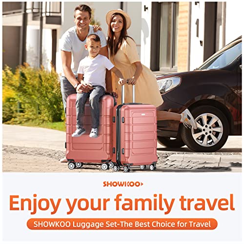 SHOWKOO Luggage Sets Expandable 100% PC Durable Suitcase Sets Double Wheels TSA Lock Rose Gold 3pcs by SHOWKOO - Image 2