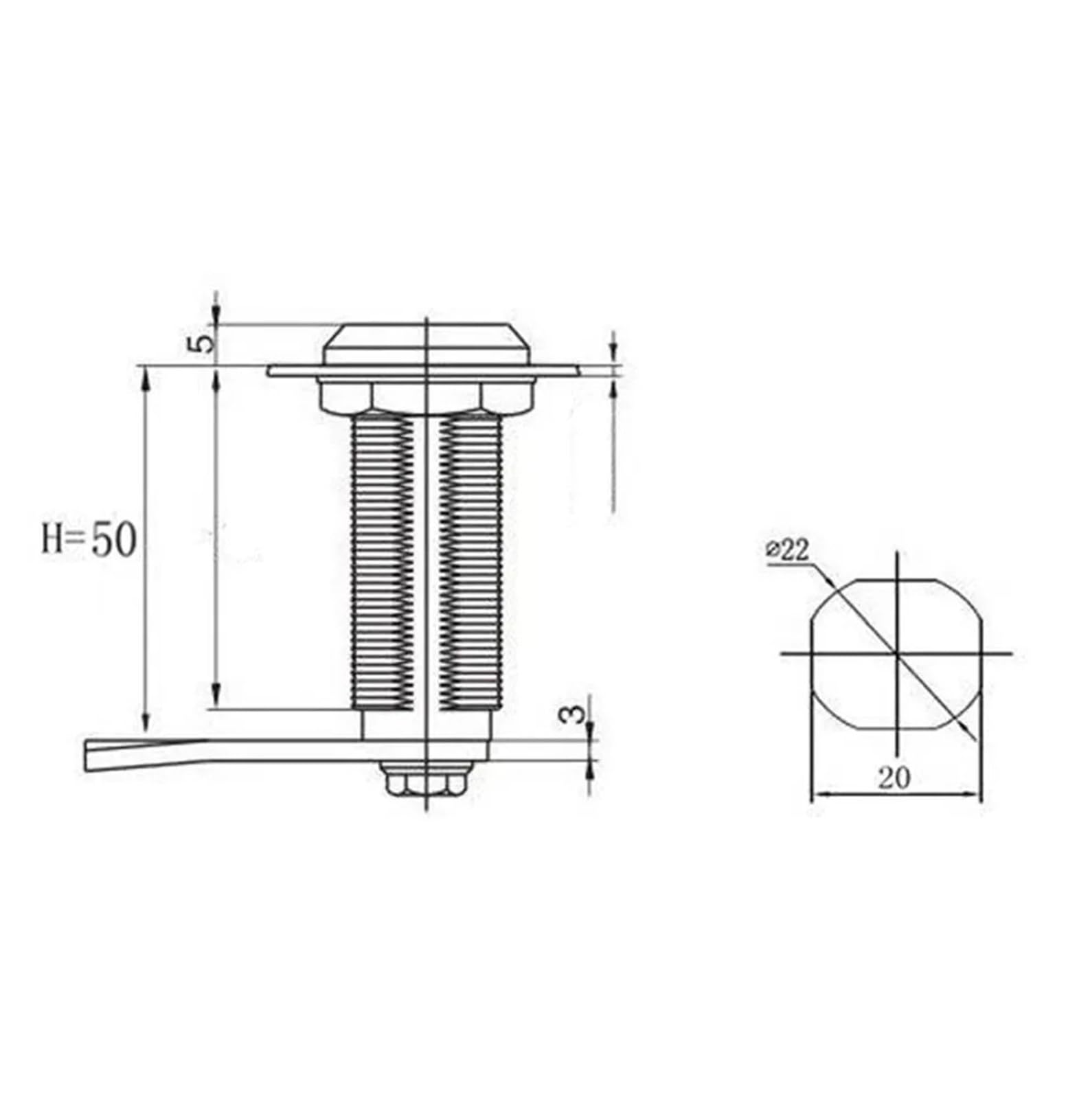 MS705-50 - Cerradura de cilindro de acero inoxidable extendida con forma de triángulo (1 unidad)