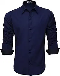 Camisa Social Masculina Manga Longa Slim Fácil Passar (M, Azul Marinho)