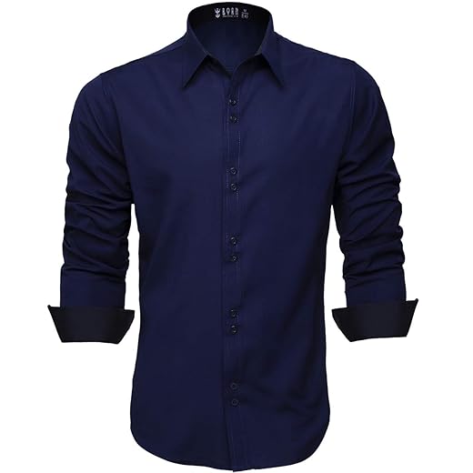 Camisa Social Masculina Manga Longa Slim Fácil Passar (P, Azul Marinho)