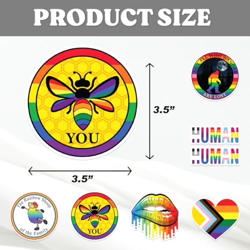 Image of LGBTQ Rainbow Bee You Human Pride Stickers Pack 9Pcs Equality Vinyl Decals for Laptop Water Bottle Car Scrapbook Lgbtqia Support Progress Empowerment Celebration