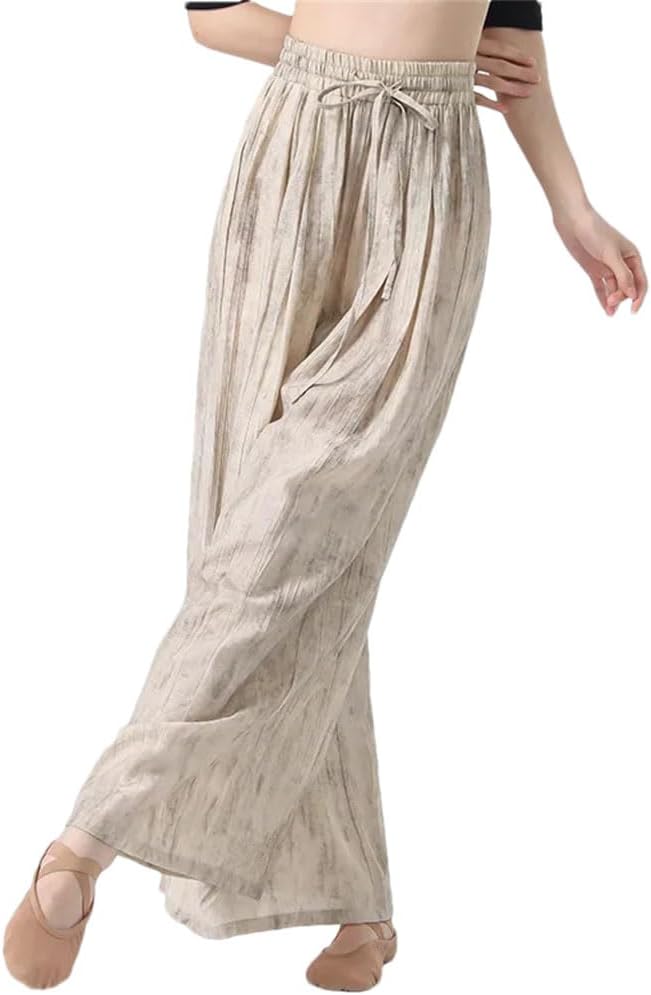 Women Classical Dance Practice Pants High Waist Wide Leg Wrinkle Draped Dance Casual Pants