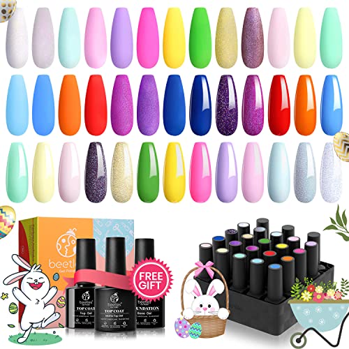 Beetles 20 Pcs Gel Nail Polish Kit, Unicorn Collection Pastel Pink Yellow Blue Easter Gel Polish Soak off Purple Green Glitter Gel Nail Kit with Glossy & Matte Top and Base Coat Mother's Day Gifts for Women