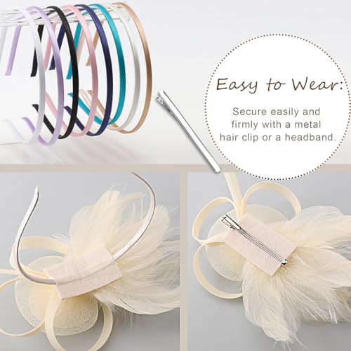 Image of DRESHOW Fascinators Hats for Women Tea Party Fascinator Hats Vintage 50s Headwear Cocktail Wedding Church Derby Hat