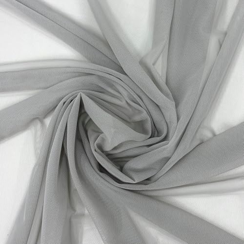 Ice Fabrics 4-Way Stretch Power Mesh Fabric by The Yard - 60" Wide Nylon Spandex Sheer Net - Breathable & Stretchy Mesh Fabric for Sewing Activewear, Dresses, Crafts - Silver - 1 Yard by Ice Fabrics - Used condition - US$10.55