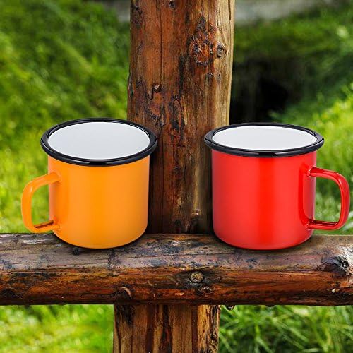 HaWare Enamel Coffee Tea Mug Set of 4 Red/ Yellow/ Blue/Green Enamel Drinking Mugs Cups, Ideal for Home/ Office/ Travel/ Camping, Resusable & Portable, 350 ml12 Ounce