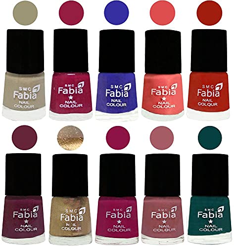 Image of SMC Fabia ALL IN ONE (PACK OF 10), Long Lasting Glossy Nail Polish, 6 ml Each, All Vibrant Colours,01693