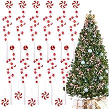 20PCS Christmas Tree Picks Red and White Ornaments Decorations Candy Lollipop Bell Decor Set