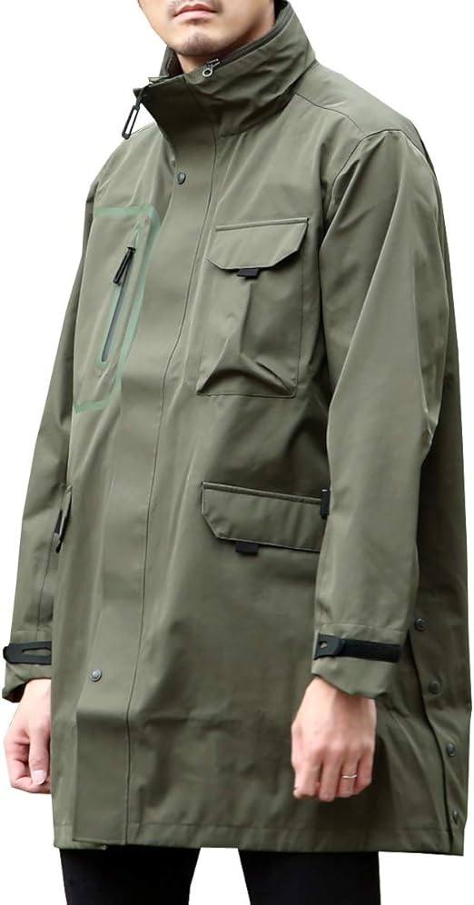 Amazon ジーアールエヌ Grn メンズ 撥水 防風 透湿 ナイロン 3レイヤー ハードシェル トラベル ロング コート オリーブ 603 2 M コート ジャケット 通販