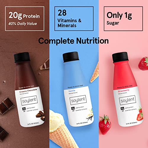 Soylent Complete Nutrition Gluten-Free Vegan Protein Meal Replacement Shake Neapolitan Variety Pack, 14 Oz, 12 Pack #TOP6