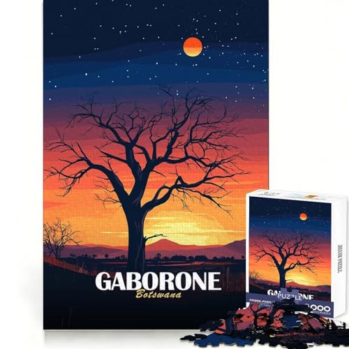 Puzzle pour Adolescents 1000 pièces Gaborone Botswana Coucher de Soleil Paysage Art Découpe précise Jeu de logique Jeu de détente Scène de Noël (38x52cm)