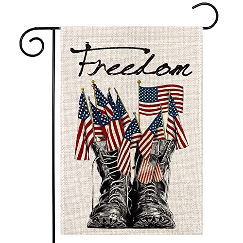 Memorial Day Garden Flag Double Sided, Freedom Boots Yard Decorations, 12.5 X 18 Inch Outdoor Decor For Backyard Farmhouse Porch Patio House, Burlap Welcome Yard Flag #TOP27