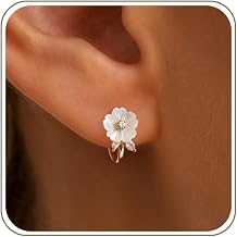 Honsny Dainty Gold/Silver Flower Earrings Pearl Huggie Hoops for Women