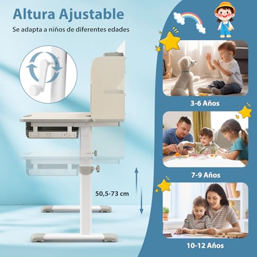Miniatura 7 de Goplus Escritorio De Estudio Infantil Multifuncional Con Escritorio Inclinable, Mesa De Estudio Para Niños Altura Ajustable, Cajón Extraíble, Soporte Para Libros, Para Niños De 3-12 Años Gris