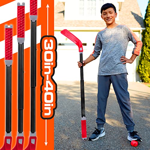 Nerf Flexplay Kids Hockey Stick And Ball Set - Indoor & Outdoor Street Hockey Set - Adjustable Height Stick - Street Hockey Balls Included #TOP9