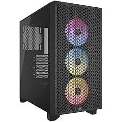 CORSAIR 3000D RGB Airflow Chasis para PC Semitorre - 3 Ventiladores AR120 RGB – Compatibilidad con GPU de Tres Ranuras – Admite hasta 8 Ventiladores de 120 mm – Diseño de Gran Caudal de Aire - Negro