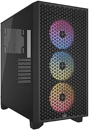 CORSAIR 3000D RGB AIRFLOW Mid-Tower PC Case – 3x AR120 RGB Fans – Three-Slot GPU Support – Fits up to 8x 120mm Fans – High-Airflow Design – Black