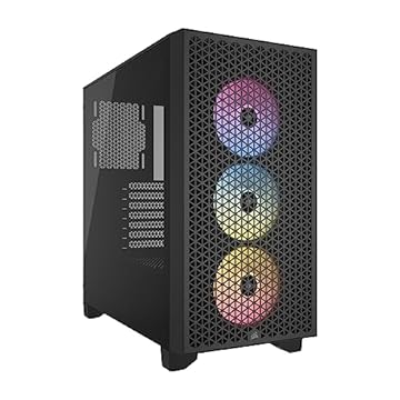 Estojo para PC Corsair 3000D RGB Airflow Mid-Tower — 3 ventoinhas RGB AR120 — Suporte para GPU de três slots — Compatível com até 8 ventoinhas de 120 mm — Design de alto fluxo de ar — Preto