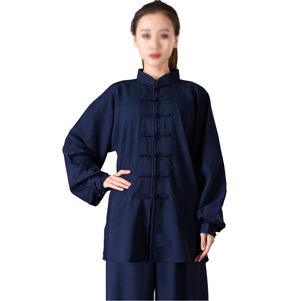 ZHOUXIAO Biancheria di Cotone Stretch Taichi Uniform Uniform Woman Chines Martial Arts Suit Kung Fu Vestiti Zen Meditation Ala Chun Abbigliamento Manica Lunga Camicia Pantalo cyan1-XXS