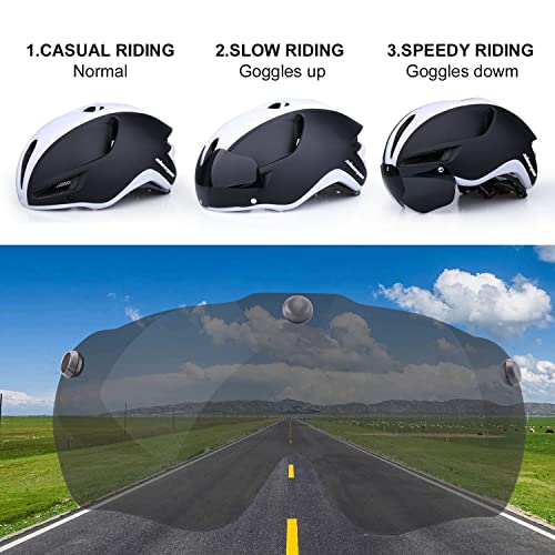 Shinmax Adult Bike Helmet,Bicycle Helmet with Removable Magnetic Goggles & USB Rechargeable Light Specialized Road Mountain Bike Helmet Adjustable Size Ultralight Cycling Helmet Men Women SM-T88 - Thumbnail 3