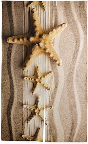 海 のれん おしゃれ ロング 目隠し 間仕切り 綿麻, 海 ヒトデ ビーチ 暖簾 ドア カーテン 障子 戸口 居間 出入り口 玄関 小窓 リビング キッチン 台所 部屋 着替え室 洋室 和室 居酒屋 料理屋 室内 インテリア かわいい のれん棒付き 約86