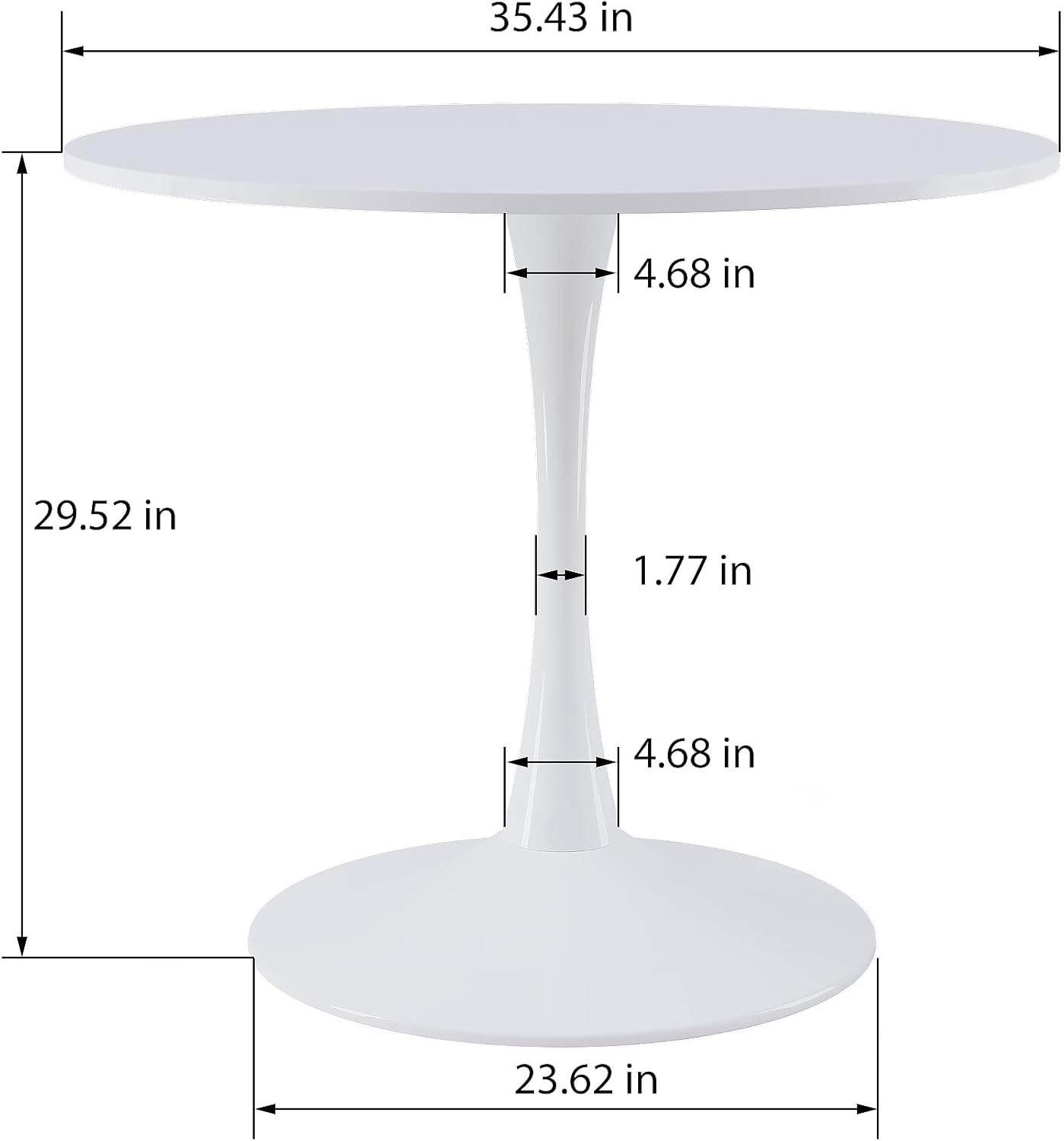 Modern Round Wood Pedestal Dining Table - White Glossy Tulip Table – 35.4"/900 mm - Breakfast - Kitchen - Restaurant - BAR - Office - Small Space - Conference - Bistro - CAFÉ - 2 or 4 Persons.