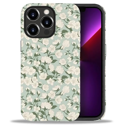 DAIZAG Case for iPhone 13 Pro,Mixed 2 Layer Design Shockproof Soft TPU Ddouble Protection Phone Case for iPhone 13 Pro-White Jasmine Flower