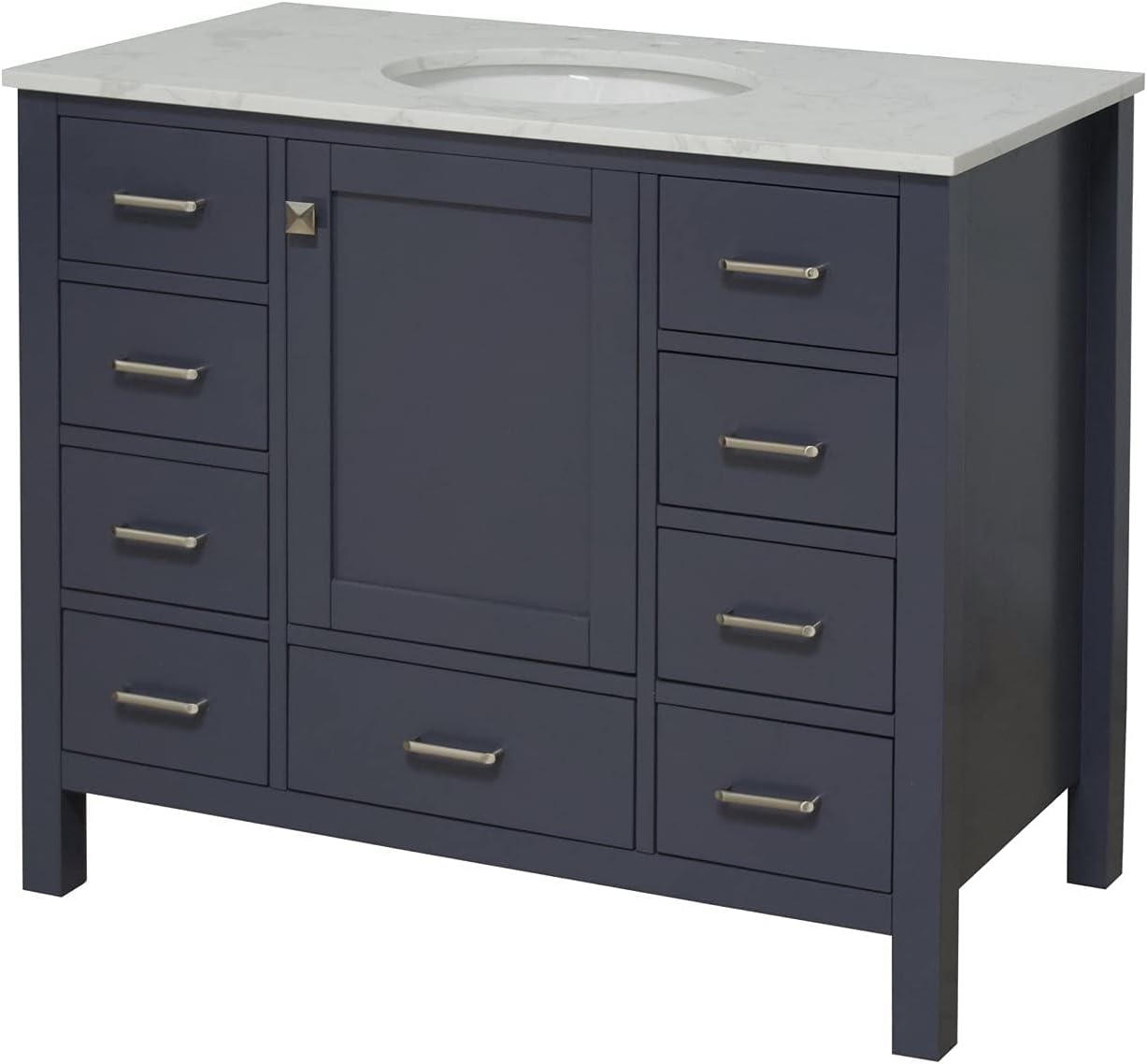 Kitchen Bath Collection Horizon 42-inch Bathroom Vanity (Engineered Carrara/Marine Gray): Includes Marine Gray Cabinet with Engineered Carrara Countertop and White Ceramic Sink