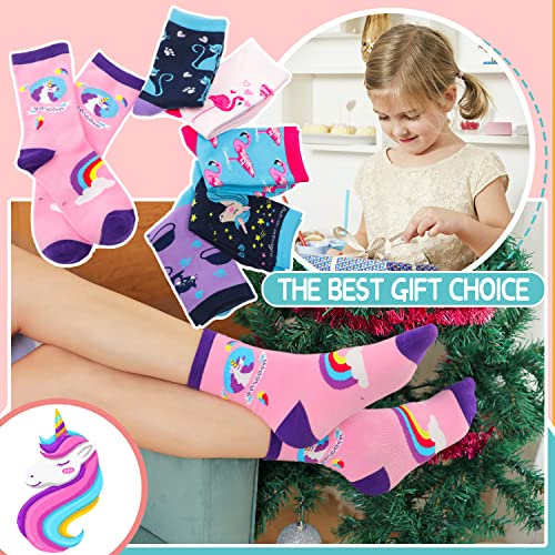 Kids Girls Cotton Socks Gift Soft Novelty Socks Cute Unicorn Pattern 6 Pairs (Animal Unicorn F, 5-8 Y) #TOP4