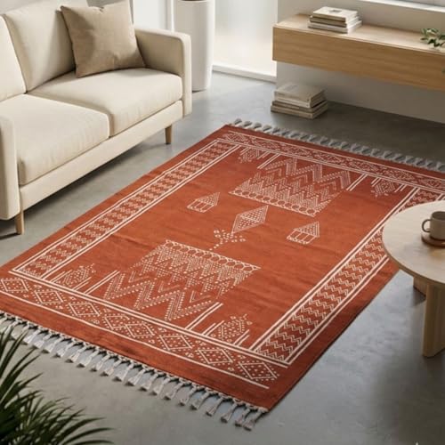 Peepul Tree Jaipuri Handprinted Cotton Rugs for Living Room |Modern Durries for Living Room |Cotton Carpets for Living Room |Floor Rug for Bedroom|(Rust Brown, 3X5 ft) | Home Decor Gift Items Peepul Tree Jaipuri Handprinted Cotton Rugs for Living Room |Modern Durries for Living Room |Cotton Carpets for Living Room |Floor Rug for Bedroom|(Rust Brown, 3X5 ft) | Home Decor Gift Items