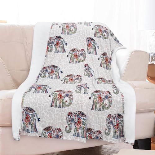 shuownshg 50*60 Flannel Plush Elephant Blanket Boho Bohemian Floral Throw Blankets for Couch Sofa Bed Elephants Stuff Gifts for Women Adults