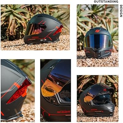 HAX Force Aerodynamic Full Face Helmet for Street & E-Bikes DOT & ECE Certified - Enhanced Dual Visor, Adult Size, Pinlock Ready Matte Black Red L